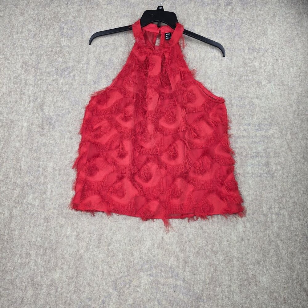 Shein Womens Red Fringe High-Neck Sleeveless Top Lightweight Polyester